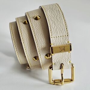 Louis Vuitton Cream Studded Leather Belt - 90/36